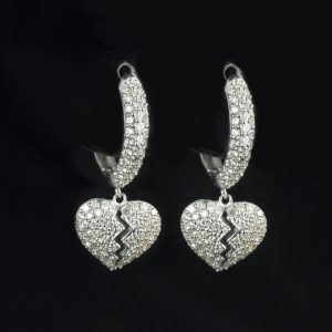 Iced Out Dangling Broken Heart Hoops