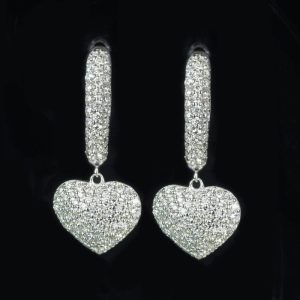 Iced Out Heart Dangling Hoops