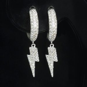 Iced Out Dangling Lightning bolt hoops