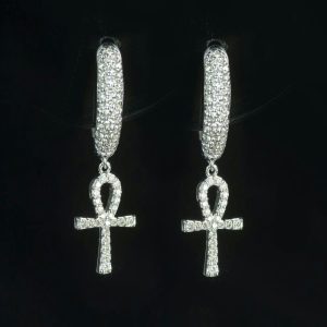Iced Out Dangling Ankh Hoops