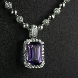 Diamond Halo Amethyst Pendant