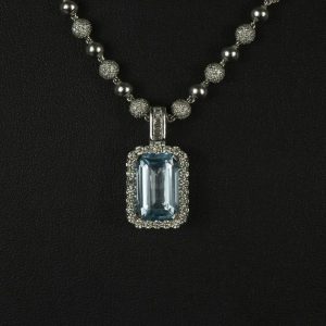 Diamond Halo Blue Topaz Pendant