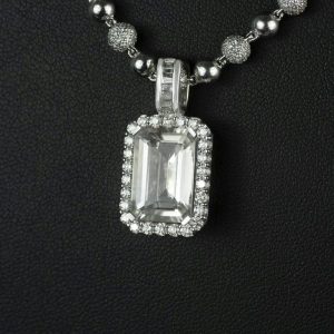 Diamond Halo White Topaz Pendant