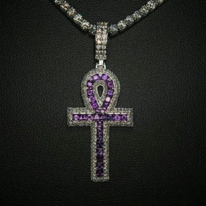 Iced Out Amethyst Ankh Pendant