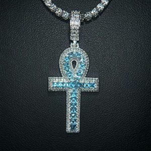 Iced Out Blue Topaz Ankh