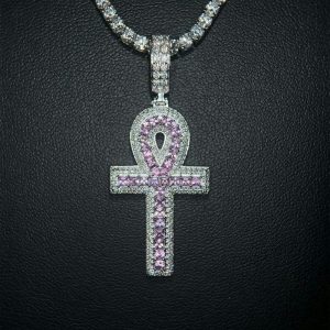 Iced Out Pink Sapphire Ankh Pendant