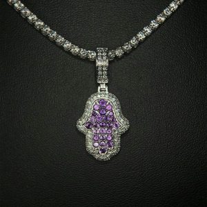 Iced Out Amethyst Hamza Pendant