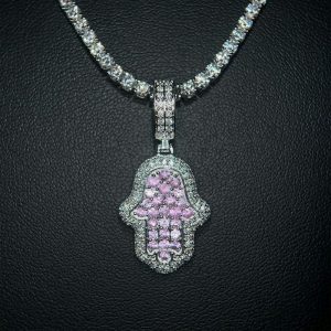 Iced Out Pink Sapphire Hamsa