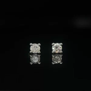 18CT V Set Gallery Bar Four Claw Set Natural Diamond Studs