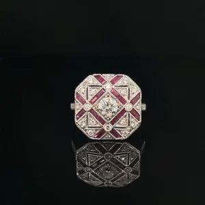 Platinum, Diamond and Ruby Art Deco Ring
