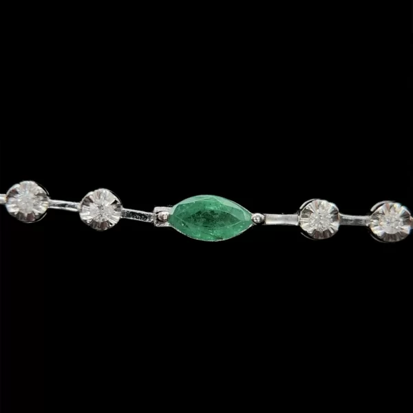 Spaced Out Natural Diamond and Emerald Tennis Bracelet - Image 2