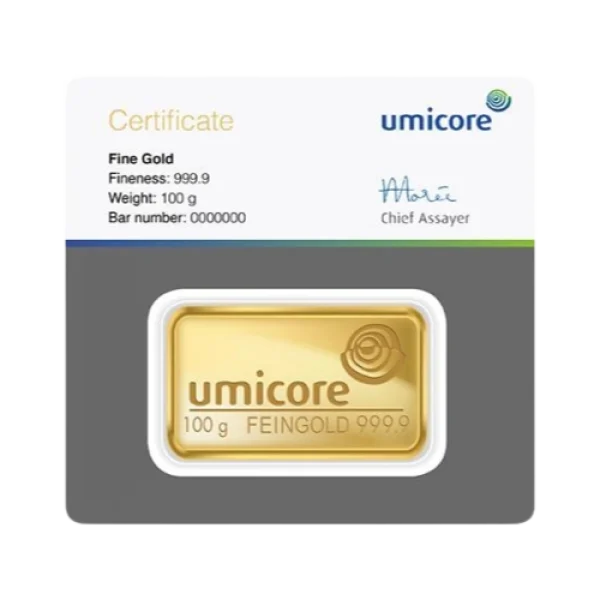 Umicore 100 g Gold Bar Wafer
