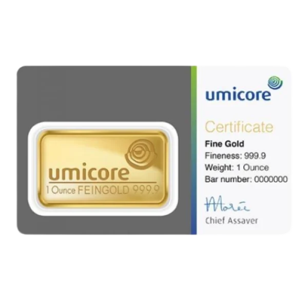 Umicore 1 ounce Gold Bar Wafer