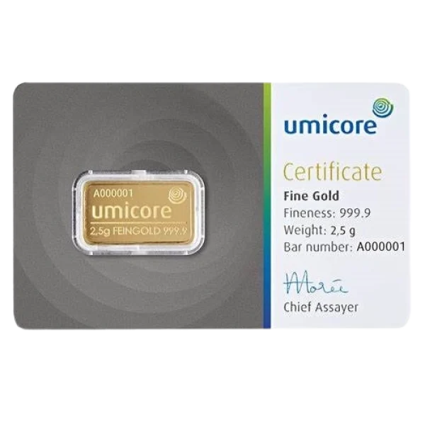 Umicore 2.5 g Gold Bar Wafer