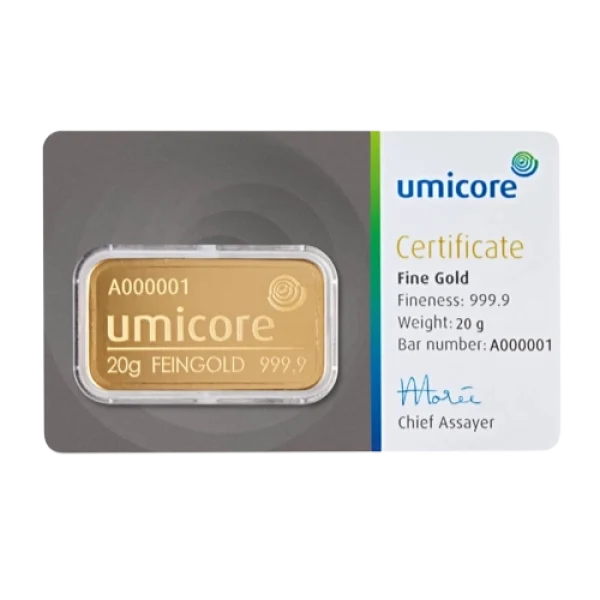 Umicore 20 g Gold Bar Wafer