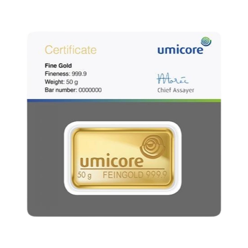 Umicore 50 g Gold Bar Wafer